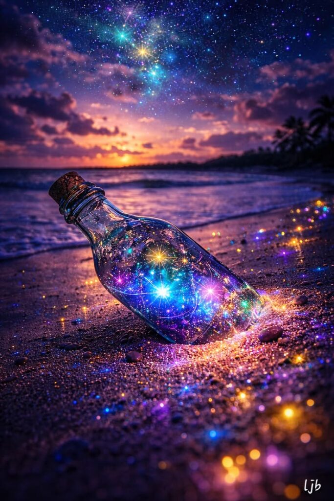 Home magic bottle on the beach